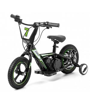 BICICLETA ELECTRICA 12" Y 24V CON RUEDINES Y CESTA, VERDE - 2-7 AÑOS - INDA694-AT
